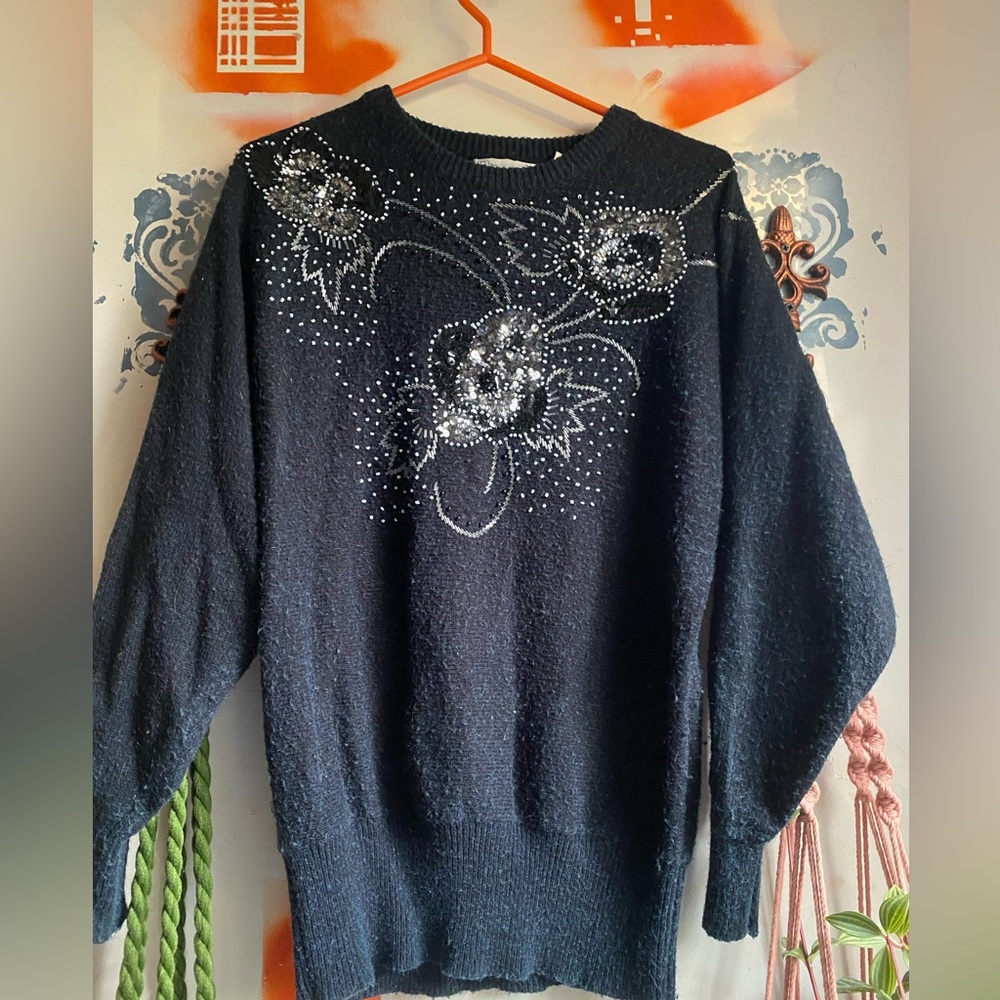 Cottage core  Black Sequin Sweater